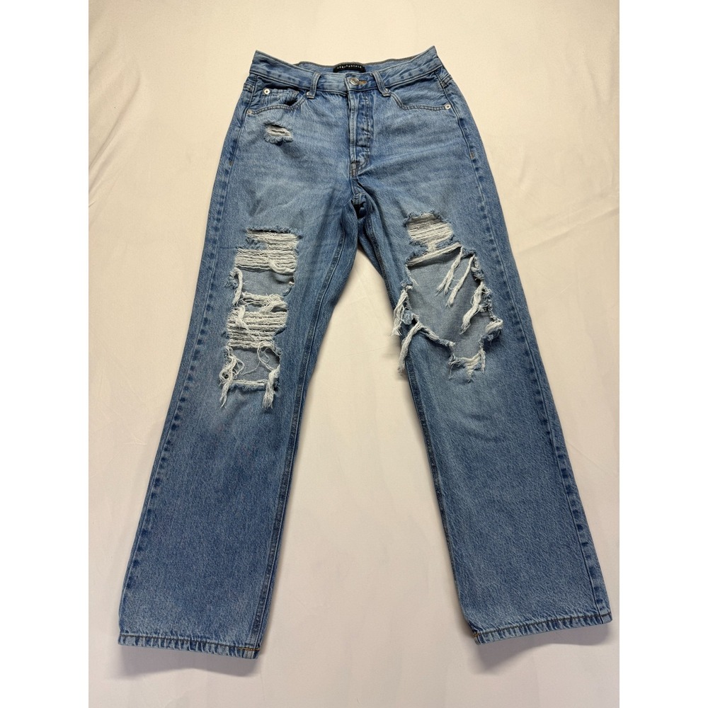 Aeropostale 90's Baggy Jeans Women 2 Short Blue Denim Mid Rise Ripped Distressed